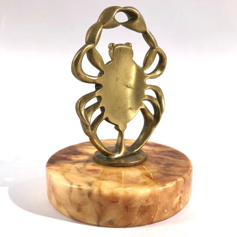brass crab statue on marble nautical ocean astrological cancer vintage sculpture - Picture 9 of 13